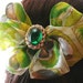 Vintage Jewelry, Green Cabochon Hair Accessory, Barrette, Lime and Coconut Tropical Hair Bow, Recycled Materials One of a Kind