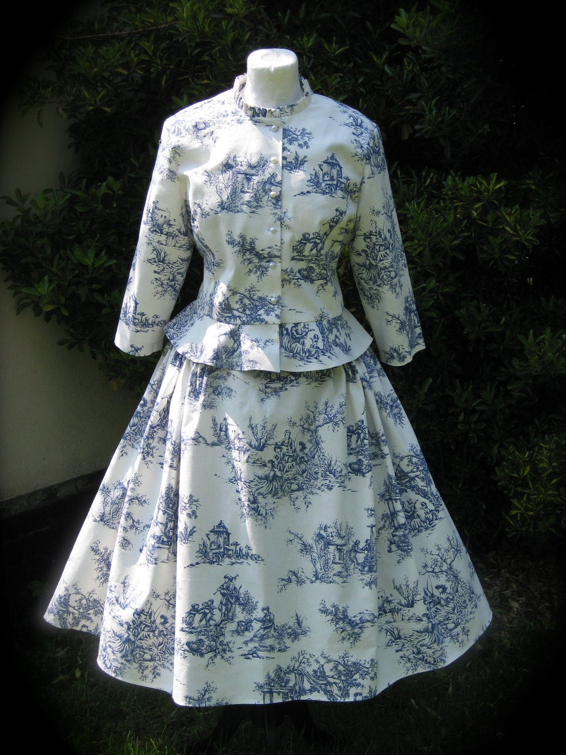 Toile de jouy dress with matching jacket CUSTOM MADE