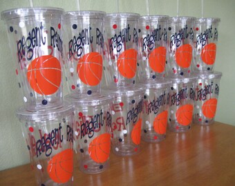 Basketball, any SPORT, Personalized w/name acrylic tumbler, polka dots, Available in skinny, standard, sport bottle, mason, kiddie & XL cup