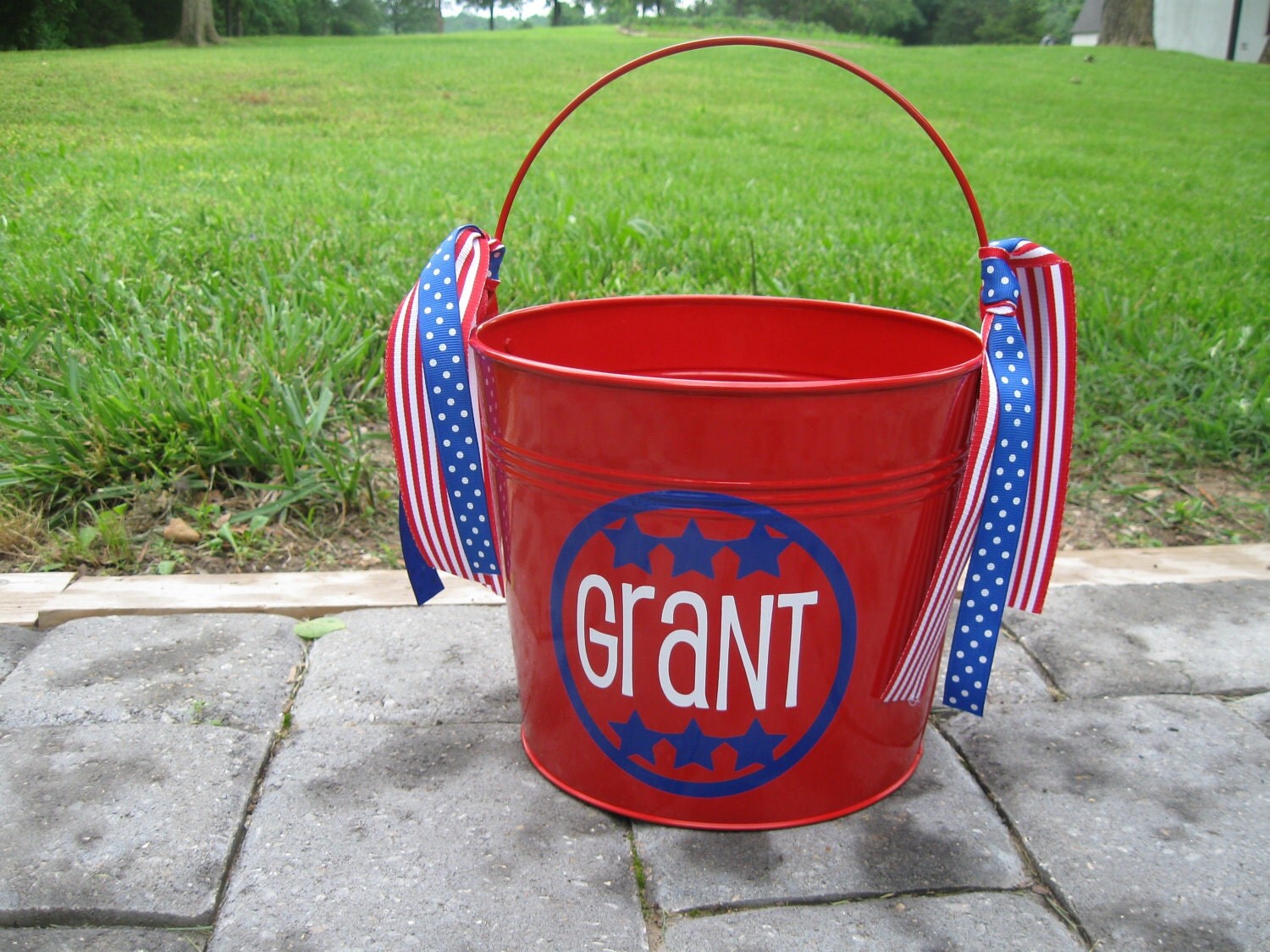 Patriotic Personalized 5 quart metal bucket perfect for the
