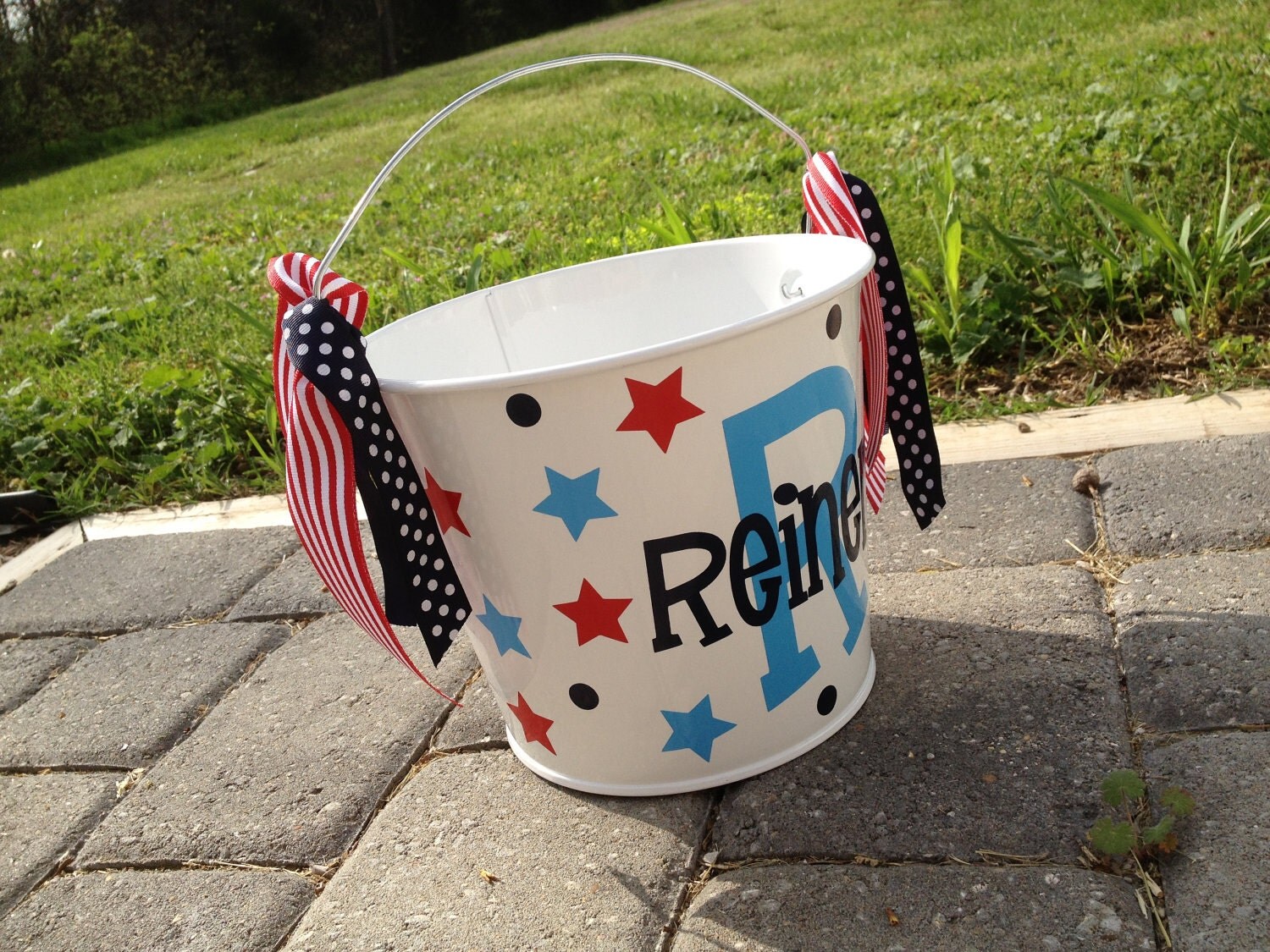 Patriotic Personalized 5 quart metal bucket perfect for the