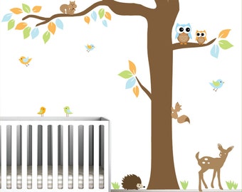 Vinyl Wall Decal Nursery Wall Vinyl-Forest with animals owl-Wall Decals