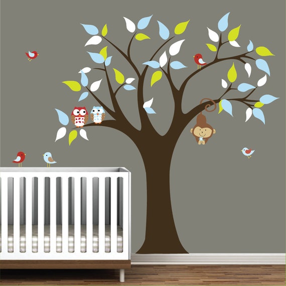 Children Vinyl Wall Decal Nursery Tree Decal with monkey