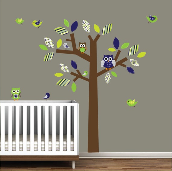 Items similar to Vinyl Wall Decals Tree Decal with Owls Birdsnursery