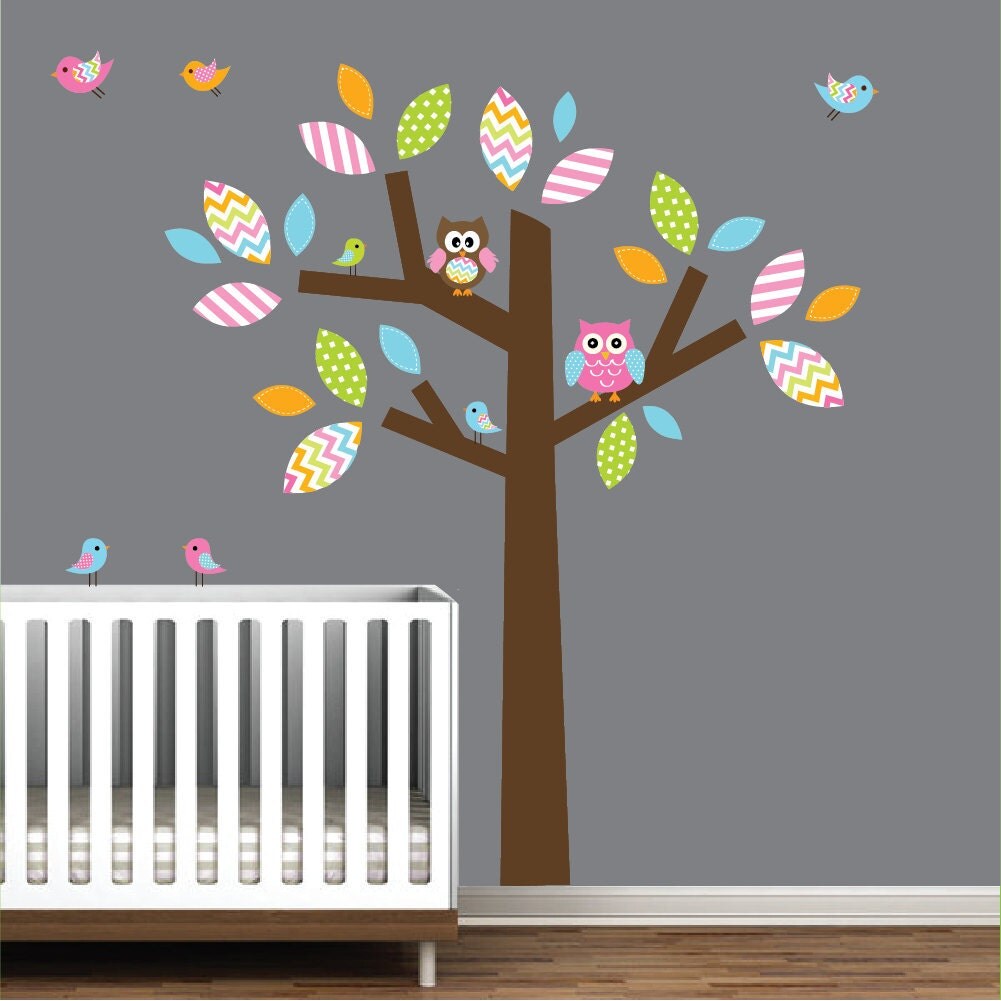 Children Wall Decals Nursery Tree Decal with Pattern Leaves