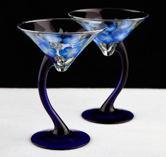 Blue Stemmed Martini Glasses