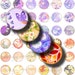 Digital Collage Sheet - Japanese Design Orange & Purple (1) circles 1/2 inch - 12mm 48 Motifs 252 Tiles with Trendy Asian floral motifs