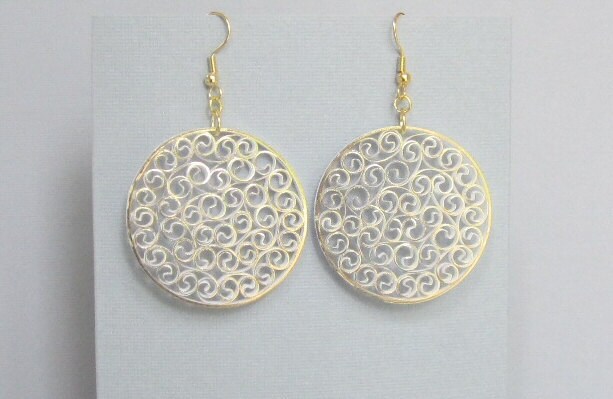Quilled Earrings Gold on White Paper Filigree Large