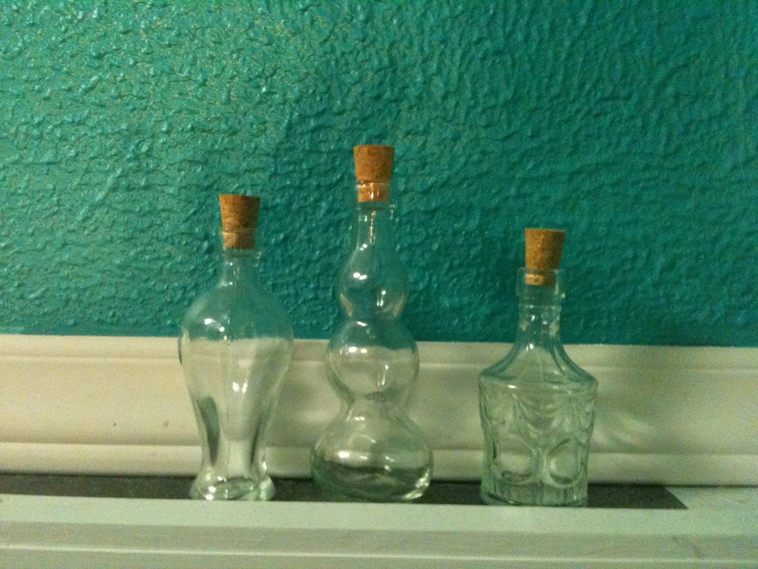 3 Small Decorative Glass Bottles With Corks