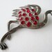 Vintage 40s Hollywood Regency Resort Silvertone Silver Tone Ruby Red Rhinestone Large Pot Metal Flamingo Bird Brooch Pin