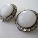 Vintage 50s Mid Century Hollywood Regency Silvertone Rhinestone White Moon Glow Lucite Earrings