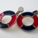 Vintage 60s Nautical Mod Goldtone Navy Blue Dark Hot Pink Ivory Enamel Circular Geometric Earrings