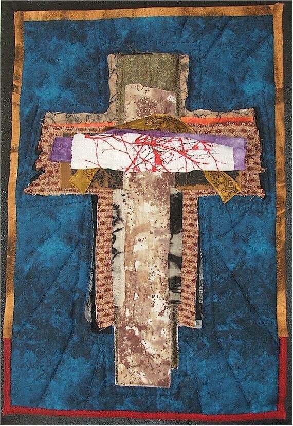 Items similar to Fiber art quilt wall hanging.The Cross 18" x 25" on Etsy