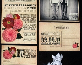 Printable Vintage Wedding Invitation and RSVP card