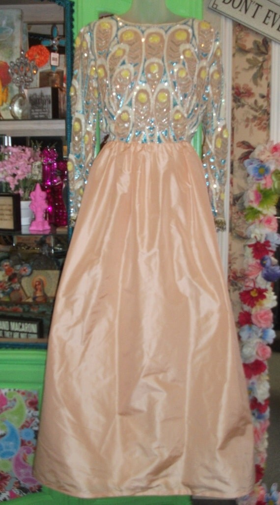 Items similar to Beaded Sequined Evening Gown Size med on Etsy