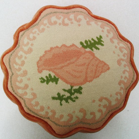 Vintage Needlepoint Pillows Velvet Pillow Orange Pillow with