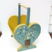 Wooden Magazine Rack Vintage Magazine Holder Wooden Basket Hand painted Blue Yellow Basket