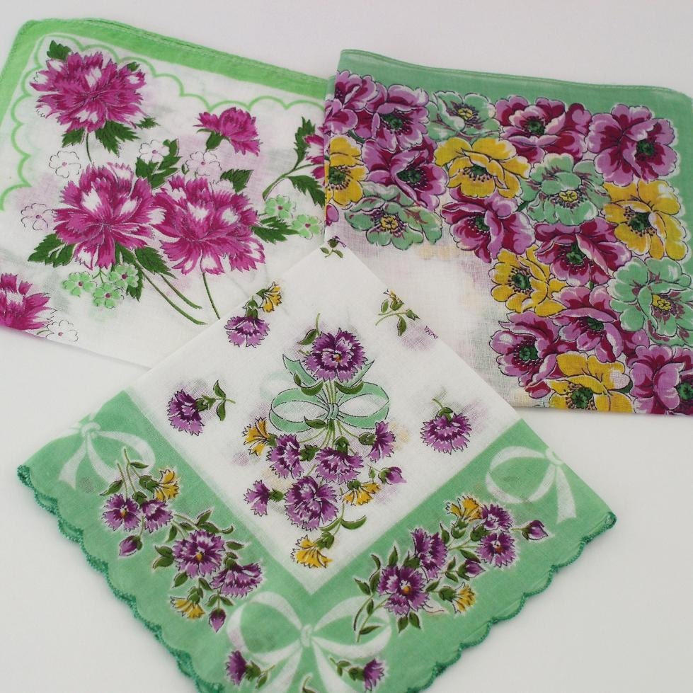 Hankies Ladies Handkerchiefs Vintage Lime Green And By Whimzythyme