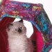 Cat Ball a Modern Kitty Cave Bed in Bright Pink Cotton Batik