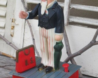 Vintage Uncle Sam Plastic Mechanical Bank - Replica, Reproduction, Patriotic Figure, Americana, Treasury Item