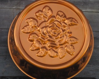 Vintage Copper Jello Mold, Copper Colored Aluminum Rose Mold, Gelatin Mold, Wall Hanging, Vintage Kitchen Decor