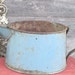 Vintage Old Chippy Blue Planter, Metal Can with Handle and Faux Spout