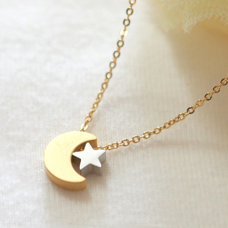 Crescent moon and tiny star necklace by laonato on Etsy