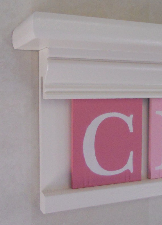 Baby Nursery with Wall Shelf Pink Green Name Sign White or