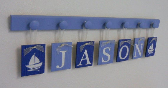 Sailboat Art Nursery Baby Name Hanging Wall Letters Sail Boats and 7 