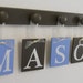 Children Baby Name Wall Hanging for MASON Set includes 5 Wood Pegs Painted Light Blue and Chocolate Brown
