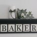Personalized Family Names and Signs 30" Black Shelf with 7 Wooden Letter Tiles Painted linen White BAKER with Bold Ivy Leaves Design Tiles