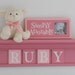 Personalized Children Nursery Decor 24" Pink Shelf with 4 Letter Wooden Tiles Painted Pink and Light Pink - RUBY