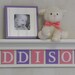 Pink Purple Nursery Decor 30" Linen White Shelf With 7 Letter Wooden Tiles Painted Lilac and Pink - ADDISON