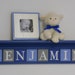 Blue and Gray Personalized Children Nursery Wall Decor 30" Blue Shelf with 8 Wood Letter Plaques - BENJAMIN