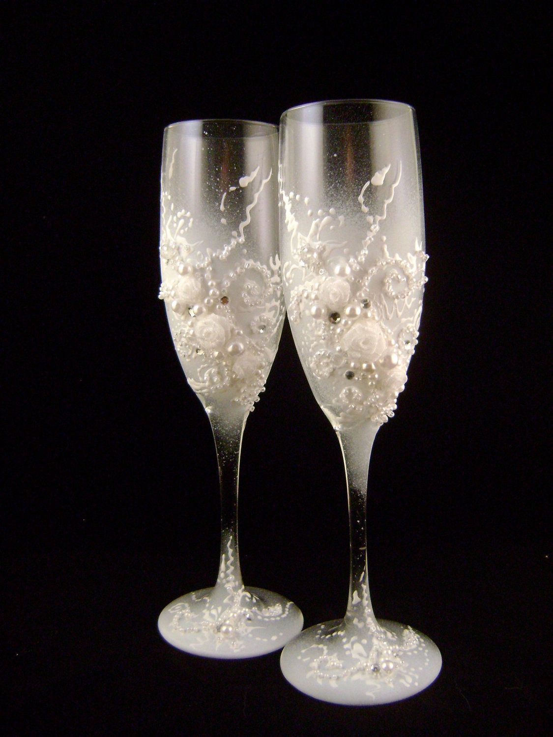 Hand Decorated Wedding Champagne Glasses Classic Elegant