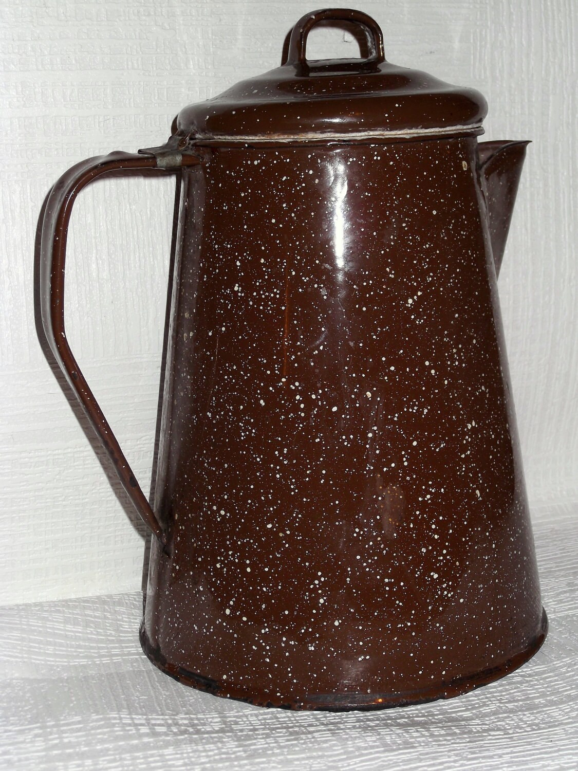 Brown Speckled Enamel Cowboy Camping Coffee Pot or Tea Pot