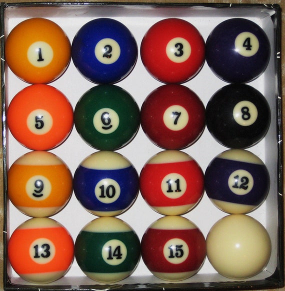 Pool Billiard Balls 16 Balls including Cue Ball in by THEOLDGARAGE