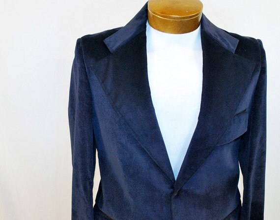 Vintage Mens Blue Velvet Dinner Jacket Sport Coat with Striped