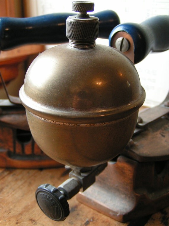 Pair of Vintage Gas Powered Irons with Blue Handles