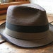 Vintage Men's Straw Fedora Hat with Grey and Black Hat Band