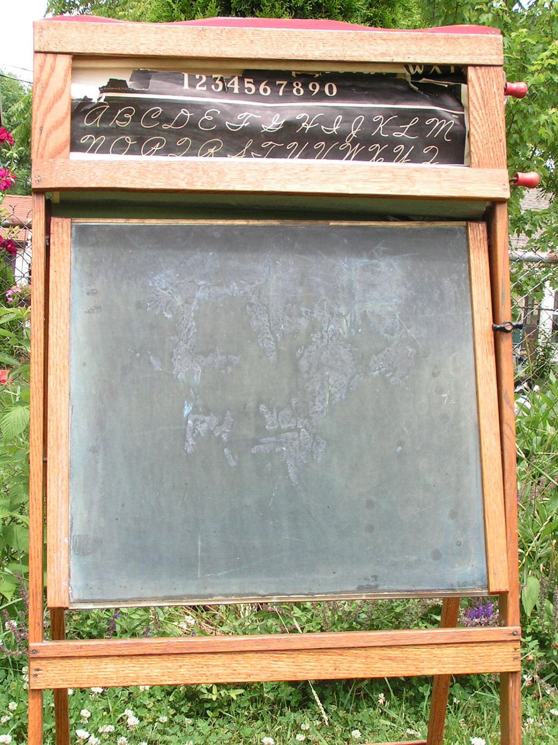 Vintage Standing Chalkboard Easel with Rolling Alphabetical