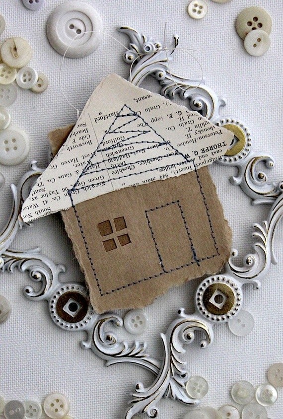 Items similar to SET of 3 Small House Art Ornaments - Recycled on Etsy