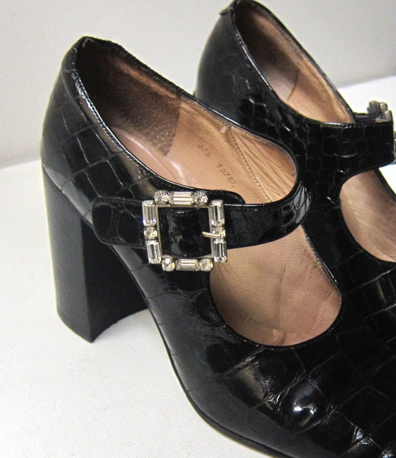 Shoes Vintage French black patent crocodile rhinestone by evaelena