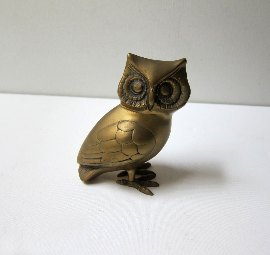 Vintage retro collectible brass owl figurine