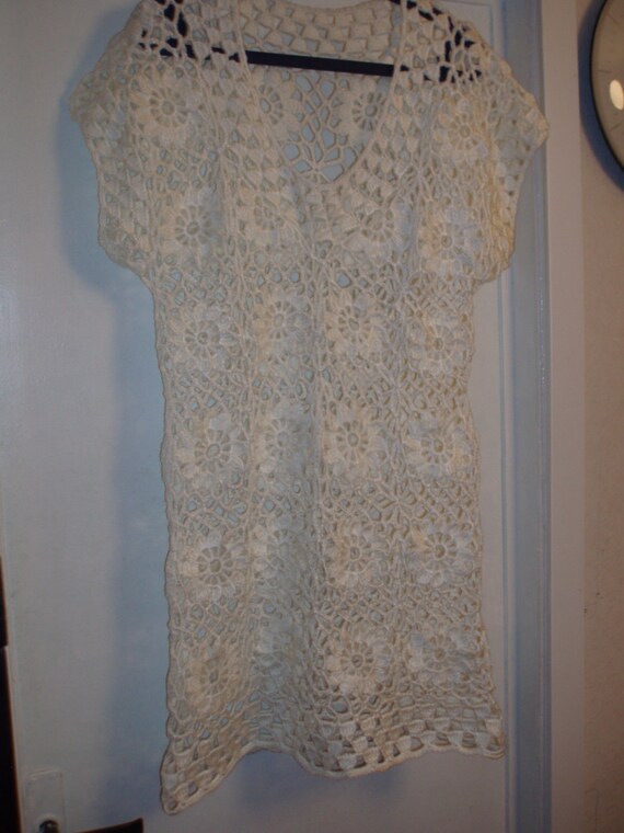 Crochet lace flowers ivory natural white dress tunic Ready to