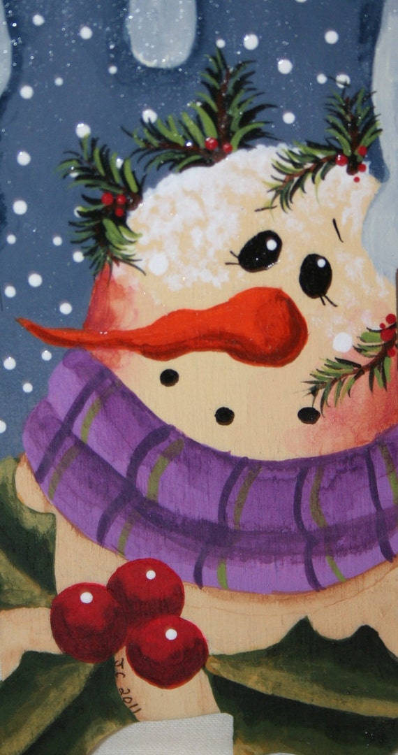 Ornament Snowman Hand painted on Wood OFG