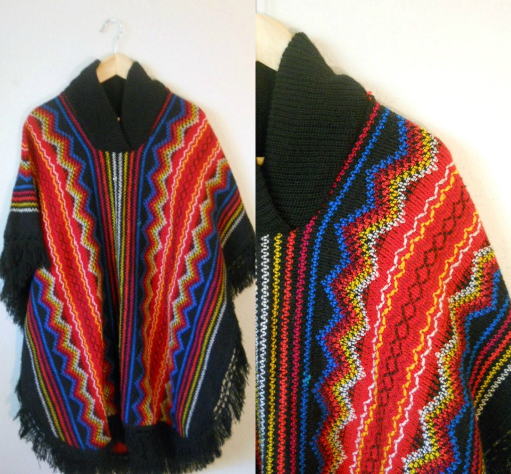 Vintage Mexican Poncho Shawl One Size