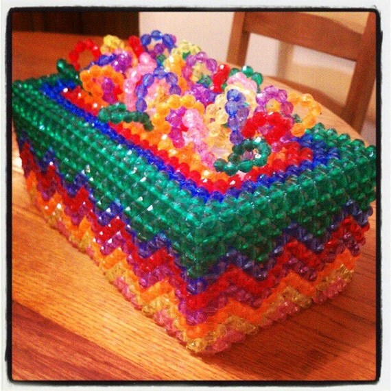 rainbow handmade beaded tissue box cover by BlessingsInBetween