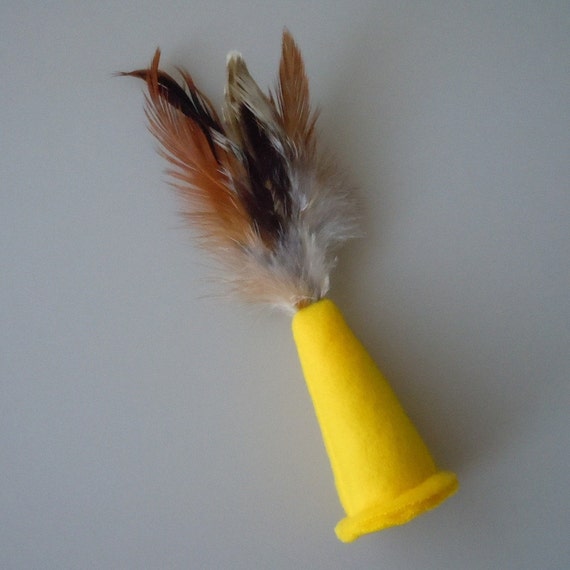 Catnip Cat Toy Bright Yellow Party Hat with Feathers by TheCatFarm