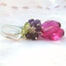 Gemstone crystal earrings. Fuchsia crystal drops, Amethyst Peridot cluster earrings. Sterling Silver. Gemstone crystal jewelry.